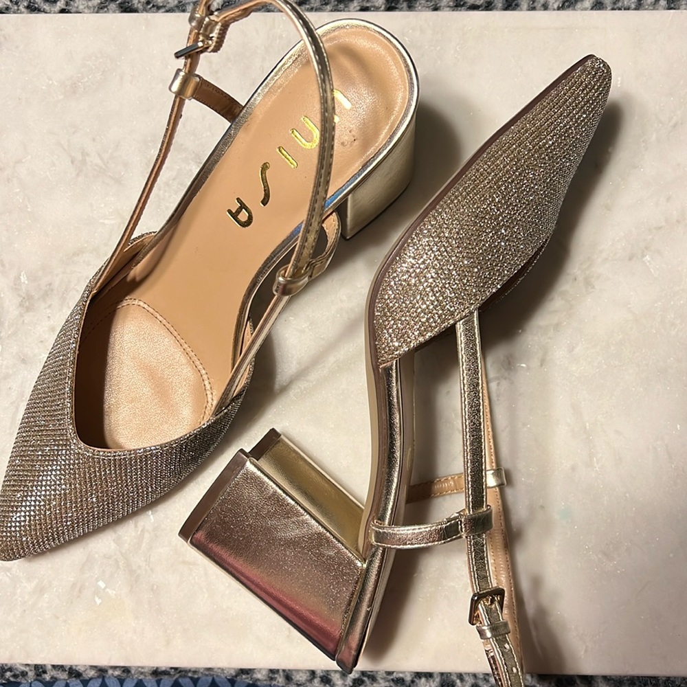 Glitter Gold Block heels 9